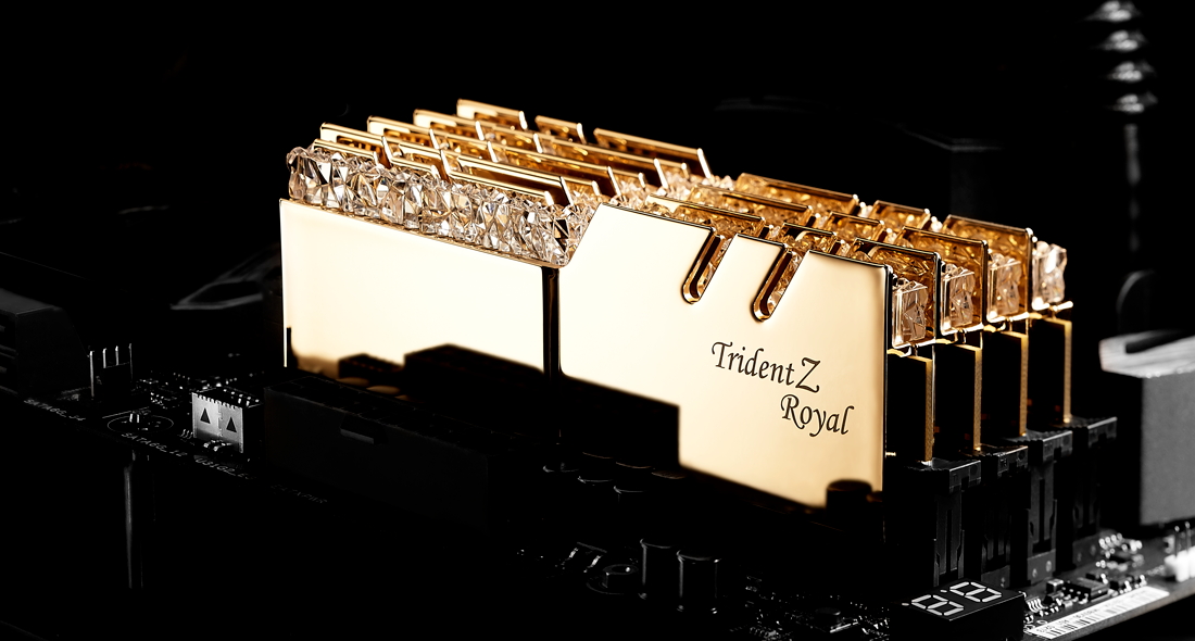 Available Now G.skill Trident Z Royal Gold Series 64GB (4x16GB) 3600 MHz DDR4 Memory F4 3600C18Q 64GTRG