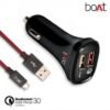 Genuine BOAT DUAL PORT RAPID CAR CHARGER (QUALCOMM CERTIFIED) WITH QUICK CHARGE 3.0 + FREE MICRO USB CABLE  (BLACK)
