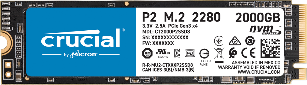 New Model Crucial 2TB P2 NVMe PCIe M.2 Internal SSD CT2000P2SSD8